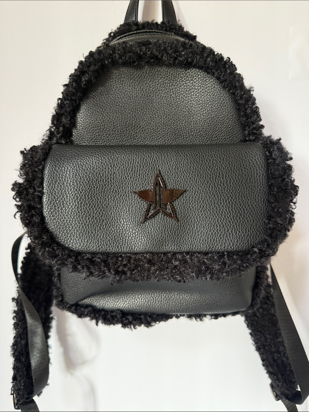Jeffrey Star Star Lounge Black Shearling Trim Mini Backpack - Unbranded